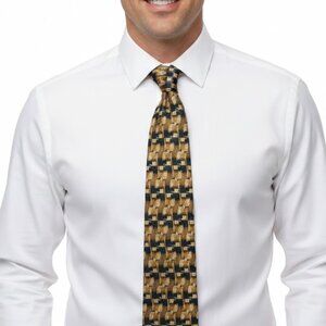 J.Z. Richards Silk Tie Gold Navy Blue Geometric Abstract Woven Hand Crafted USA